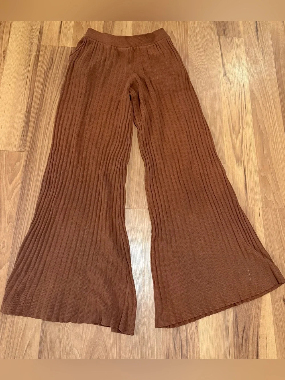 Princess Polly Ribbed Wide-Leg Knit Pants - Brown XS/S